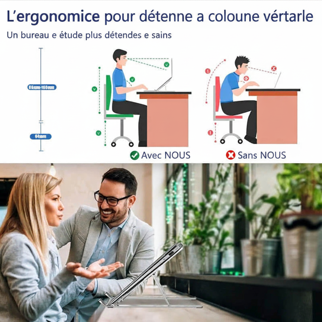 Support PC Aluminium Pliable — Ergonomie & Ventilation Optimale